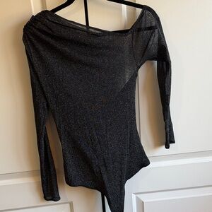 Abercrombie & Fitch Black Shimmery Long-Sleeve Bodysuit